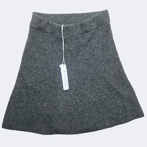 Self Contrast Sweater Skirt Womens L Gray Rib Knit Mini A-Line‎ Stretch Pull On